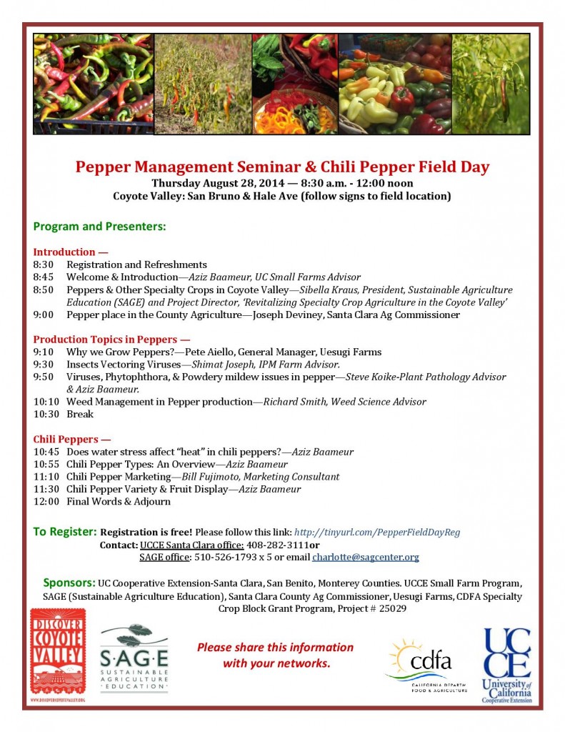 Pepper Management Seminar and Chili Field Day Flier